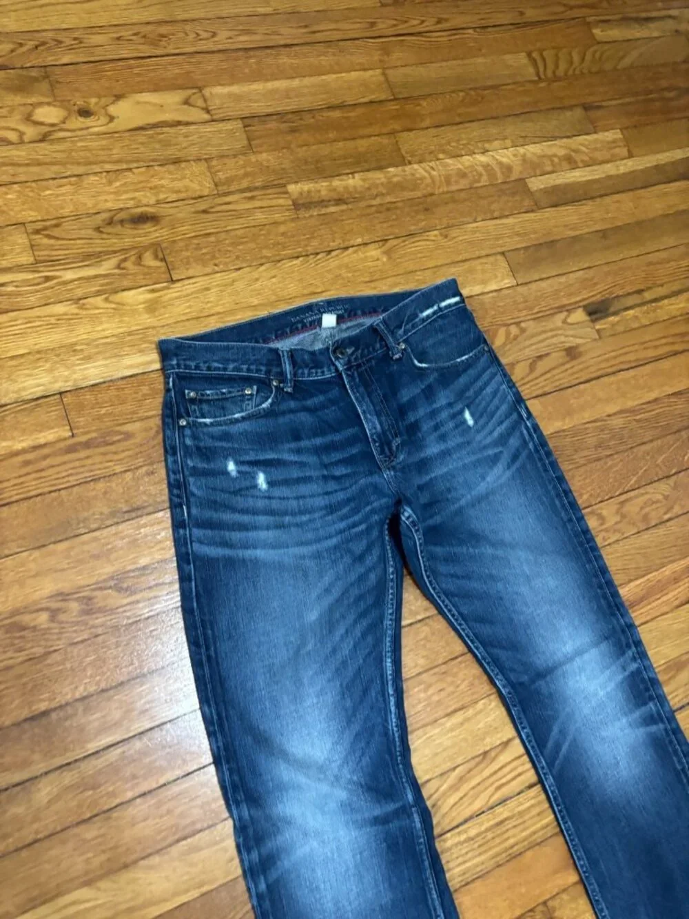 Banana Republic Mens Vintage Straight Jeans Sz 34x32 Blue Dark Distressed Denim